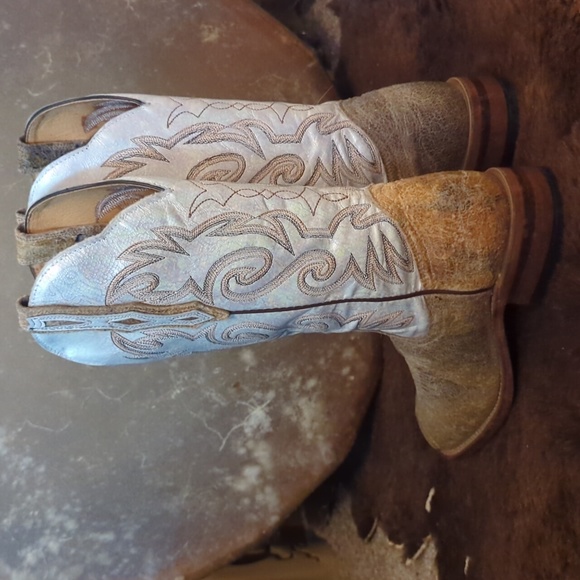 BOULET #2083 metallic leather cowgirl western boots square toe sz 6.5 like new - Picture 3 of 16